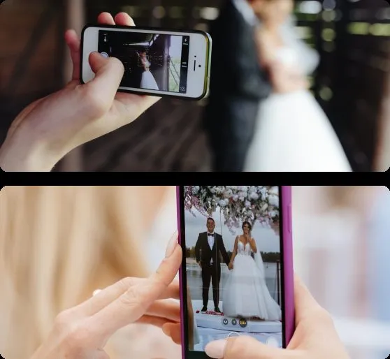 Grid of digital photo booth shots guests texted to themselves during a party.