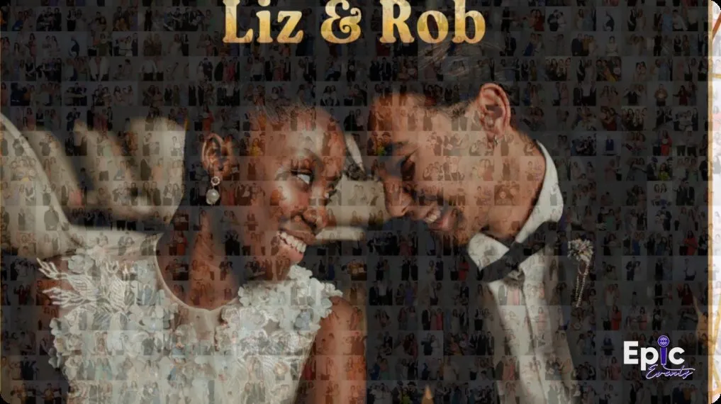Personalized mosaic photo wall keepsake at a DMV wedding.